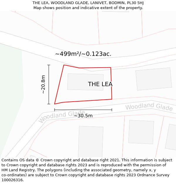 THE LEA, WOODLAND GLADE, LANIVET, BODMIN, PL30 5HJ: Plot and title map