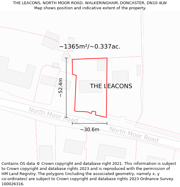 THE LEACONS, NORTH MOOR ROAD, WALKERINGHAM, DONCASTER, DN10 4LW: Plot and title map
