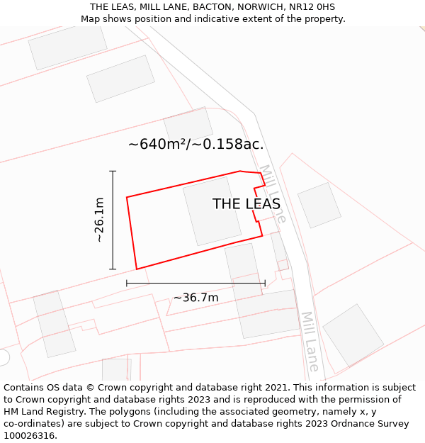 THE LEAS, MILL LANE, BACTON, NORWICH, NR12 0HS: Plot and title map