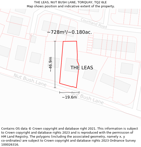 THE LEAS, NUT BUSH LANE, TORQUAY, TQ2 6LE: Plot and title map