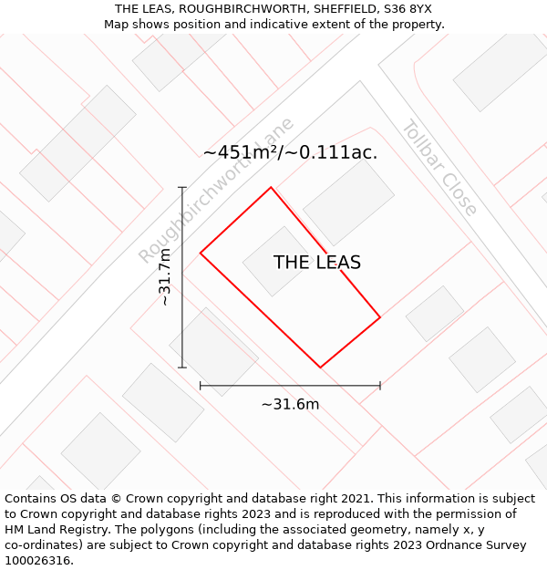 THE LEAS, ROUGHBIRCHWORTH, SHEFFIELD, S36 8YX: Plot and title map