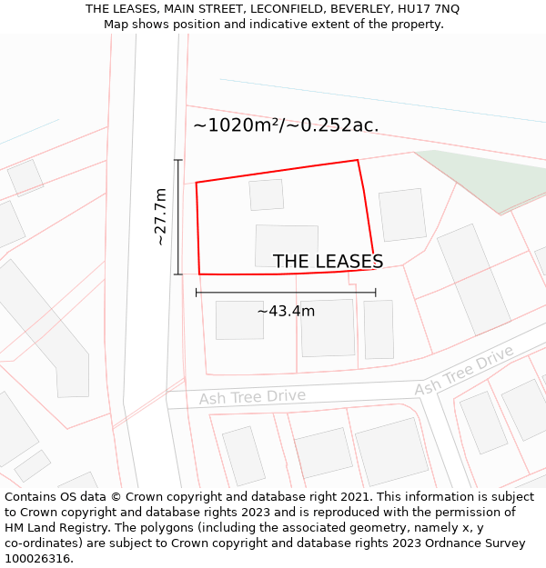 THE LEASES, MAIN STREET, LECONFIELD, BEVERLEY, HU17 7NQ: Plot and title map