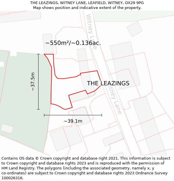 THE LEAZINGS, WITNEY LANE, LEAFIELD, WITNEY, OX29 9PG: Plot and title map