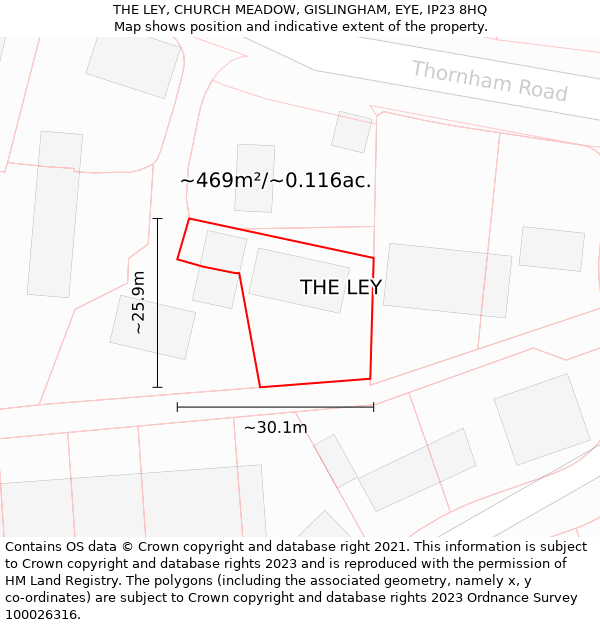 THE LEY, CHURCH MEADOW, GISLINGHAM, EYE, IP23 8HQ: Plot and title map