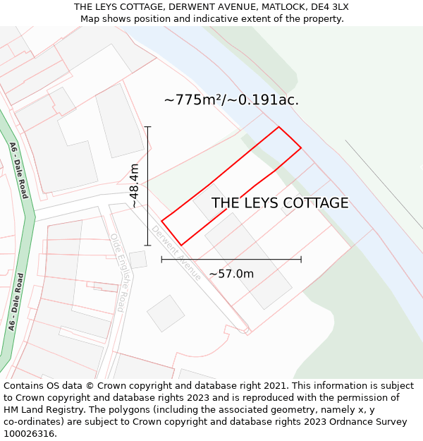 THE LEYS COTTAGE, DERWENT AVENUE, MATLOCK, DE4 3LX: Plot and title map