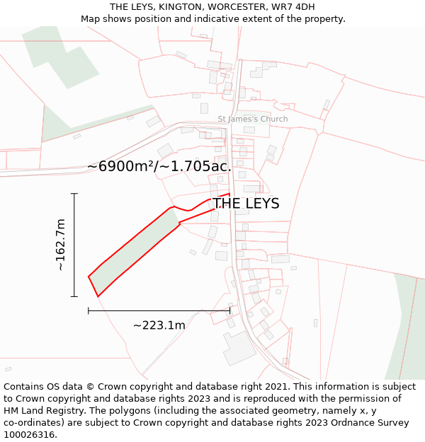 THE LEYS, KINGTON, WORCESTER, WR7 4DH: Plot and title map