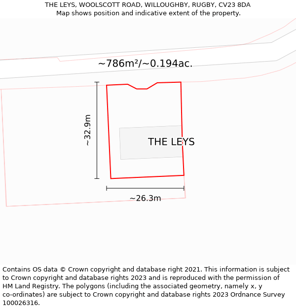 THE LEYS, WOOLSCOTT ROAD, WILLOUGHBY, RUGBY, CV23 8DA: Plot and title map