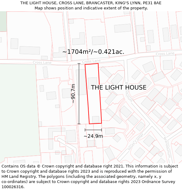 THE LIGHT HOUSE, CROSS LANE, BRANCASTER, KING'S LYNN, PE31 8AE: Plot and title map