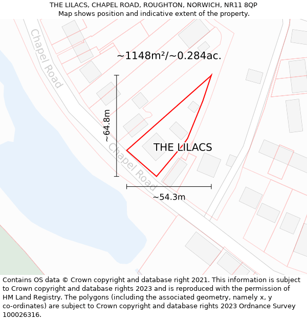 THE LILACS, CHAPEL ROAD, ROUGHTON, NORWICH, NR11 8QP: Plot and title map