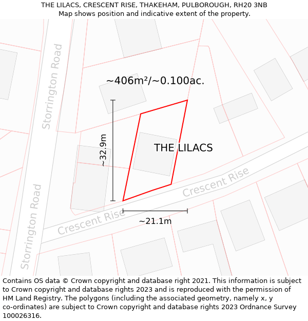 THE LILACS, CRESCENT RISE, THAKEHAM, PULBOROUGH, RH20 3NB: Plot and title map