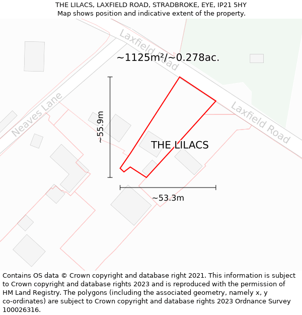THE LILACS, LAXFIELD ROAD, STRADBROKE, EYE, IP21 5HY: Plot and title map