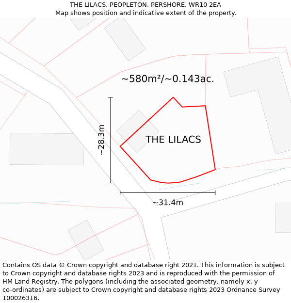 THE LILACS, PEOPLETON, PERSHORE, WR10 2EA: Plot and title map