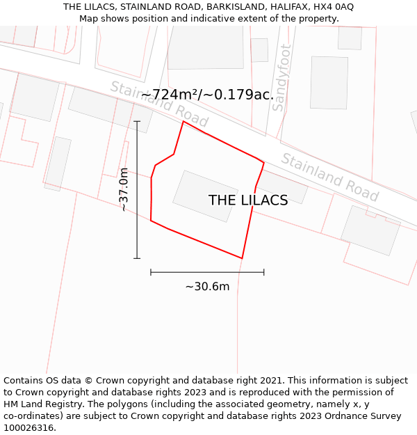 THE LILACS, STAINLAND ROAD, BARKISLAND, HALIFAX, HX4 0AQ: Plot and title map