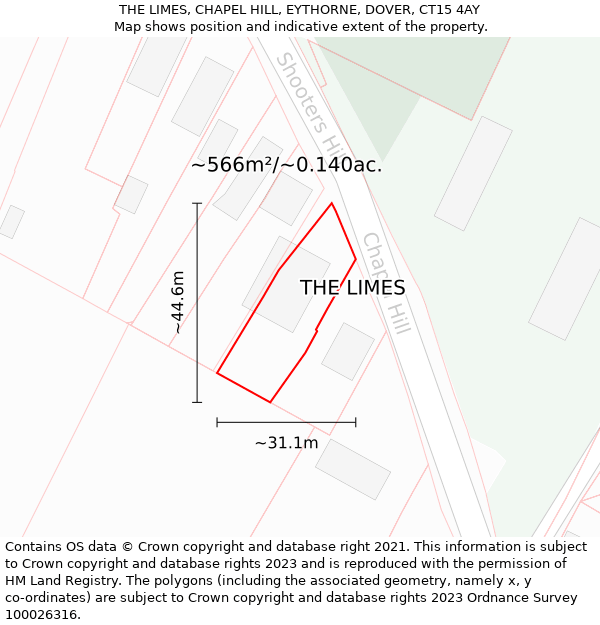 THE LIMES, CHAPEL HILL, EYTHORNE, DOVER, CT15 4AY: Plot and title map