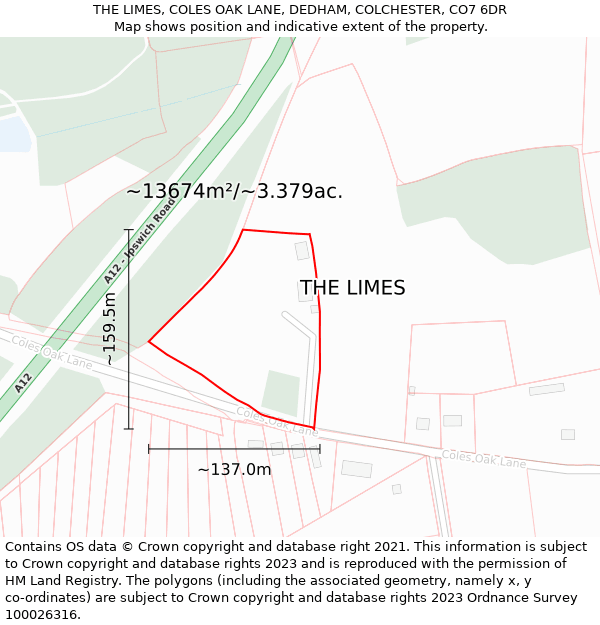 THE LIMES, COLES OAK LANE, DEDHAM, COLCHESTER, CO7 6DR: Plot and title map