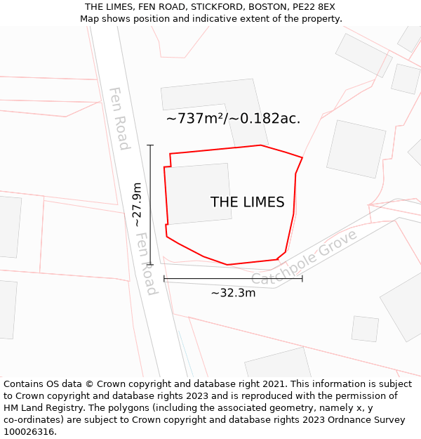 THE LIMES, FEN ROAD, STICKFORD, BOSTON, PE22 8EX: Plot and title map