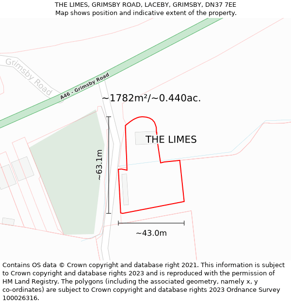 THE LIMES, GRIMSBY ROAD, LACEBY, GRIMSBY, DN37 7EE: Plot and title map