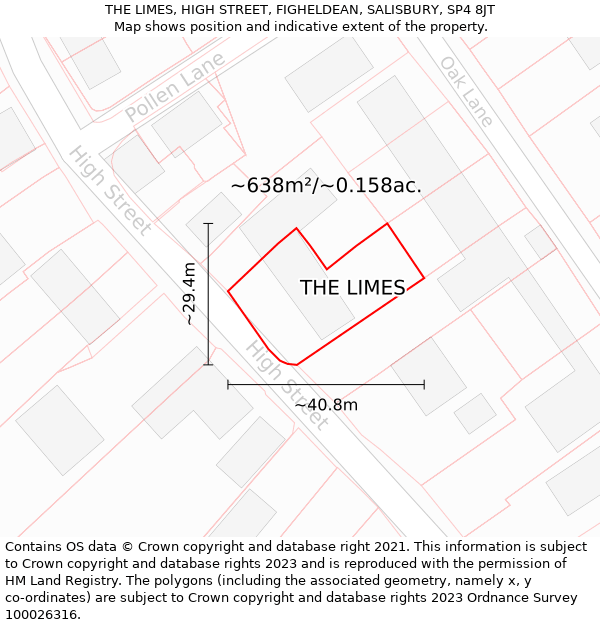 THE LIMES, HIGH STREET, FIGHELDEAN, SALISBURY, SP4 8JT: Plot and title map