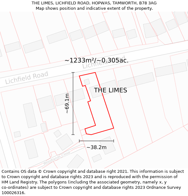 THE LIMES, LICHFIELD ROAD, HOPWAS, TAMWORTH, B78 3AG: Plot and title map