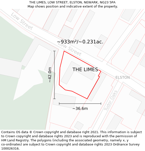 THE LIMES, LOW STREET, ELSTON, NEWARK, NG23 5PA: Plot and title map