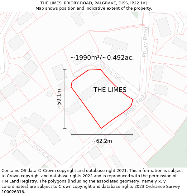 THE LIMES, PRIORY ROAD, PALGRAVE, DISS, IP22 1AJ: Plot and title map