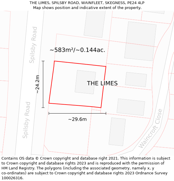 THE LIMES, SPILSBY ROAD, WAINFLEET, SKEGNESS, PE24 4LP: Plot and title map
