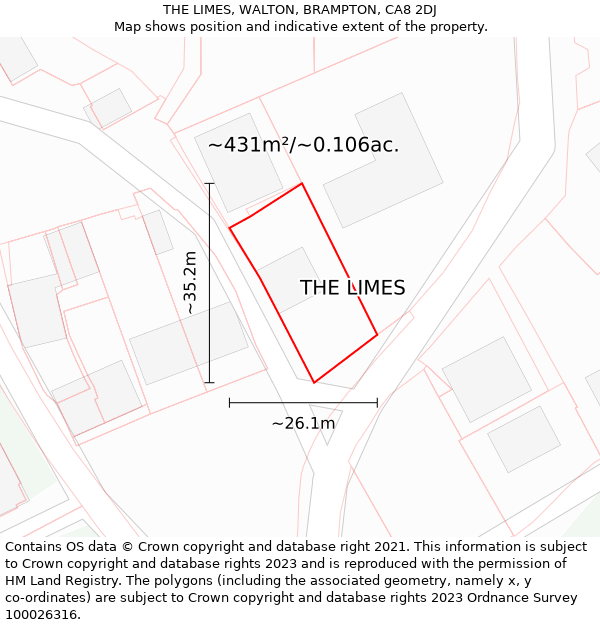 THE LIMES, WALTON, BRAMPTON, CA8 2DJ: Plot and title map