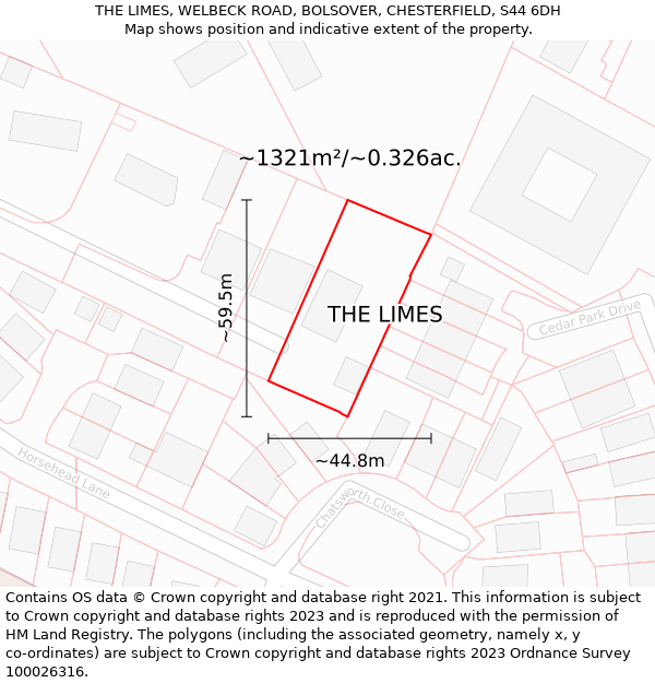 THE LIMES, WELBECK ROAD, BOLSOVER, CHESTERFIELD, S44 6DH: Plot and title map