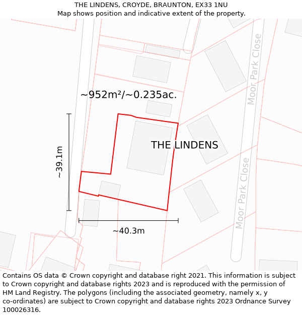 THE LINDENS, CROYDE, BRAUNTON, EX33 1NU: Plot and title map