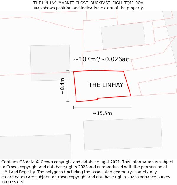 THE LINHAY, MARKET CLOSE, BUCKFASTLEIGH, TQ11 0QA: Plot and title map