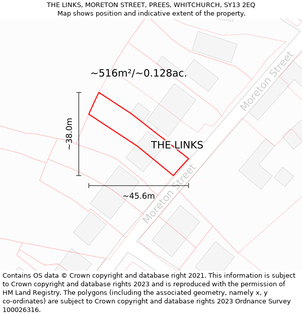 THE LINKS, MORETON STREET, PREES, WHITCHURCH, SY13 2EQ: Plot and title map