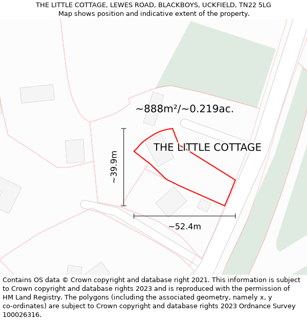 THE LITTLE COTTAGE, LEWES ROAD, BLACKBOYS, UCKFIELD, TN22 5LG: Plot and title map