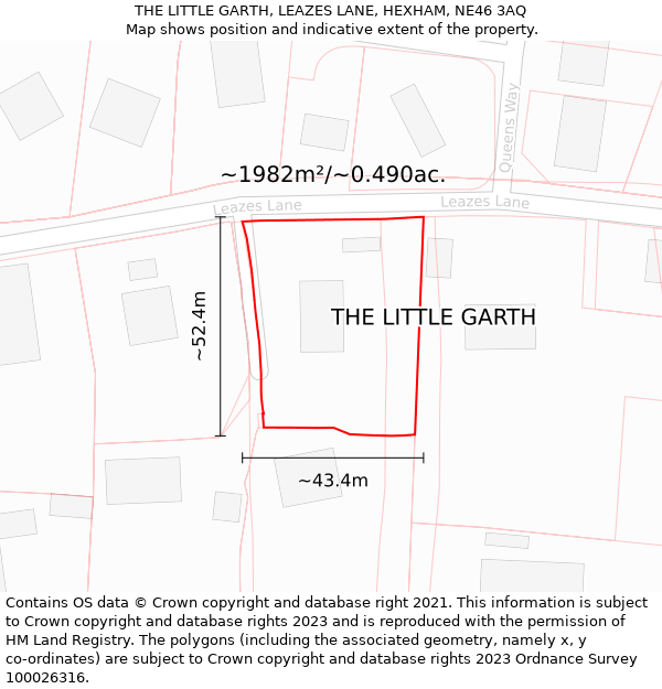 THE LITTLE GARTH, LEAZES LANE, HEXHAM, NE46 3AQ: Plot and title map