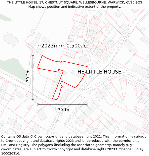 THE LITTLE HOUSE, 17, CHESTNUT SQUARE, WELLESBOURNE, WARWICK, CV35 9QS: Plot and title map