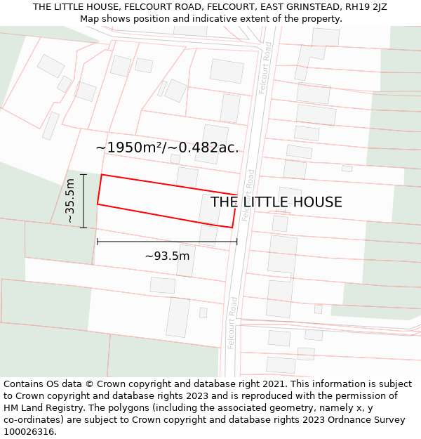 THE LITTLE HOUSE, FELCOURT ROAD, FELCOURT, EAST GRINSTEAD, RH19 2JZ: Plot and title map