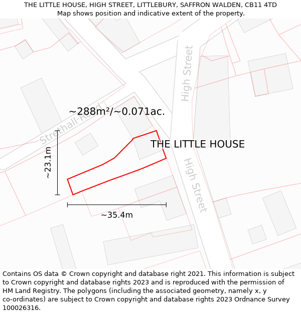 THE LITTLE HOUSE, HIGH STREET, LITTLEBURY, SAFFRON WALDEN, CB11 4TD: Plot and title map