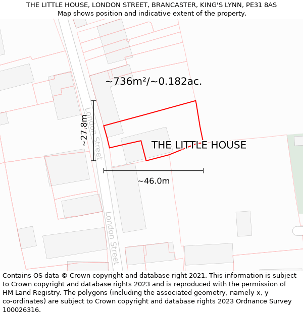 THE LITTLE HOUSE, LONDON STREET, BRANCASTER, KING'S LYNN, PE31 8AS: Plot and title map