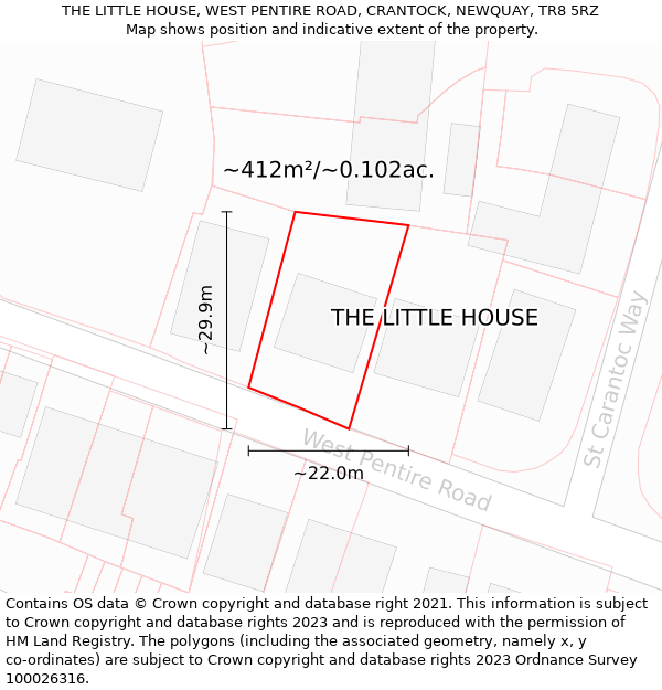 THE LITTLE HOUSE, WEST PENTIRE ROAD, CRANTOCK, NEWQUAY, TR8 5RZ: Plot and title map