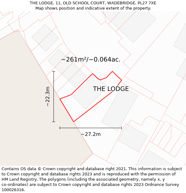 THE LODGE, 11, OLD SCHOOL COURT, WADEBRIDGE, PL27 7XE: Plot and title map