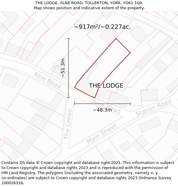 THE LODGE, ALNE ROAD, TOLLERTON, YORK, YO61 1QA: Plot and title map