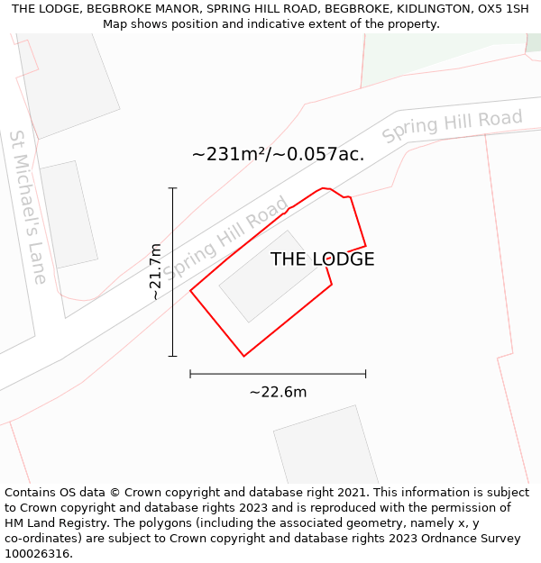 THE LODGE, BEGBROKE MANOR, SPRING HILL ROAD, BEGBROKE, KIDLINGTON, OX5 1SH: Plot and title map