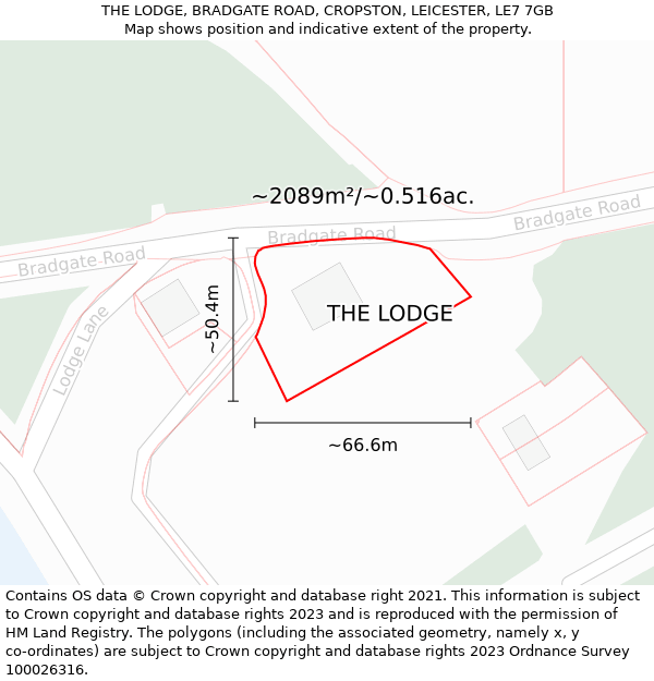 THE LODGE, BRADGATE ROAD, CROPSTON, LEICESTER, LE7 7GB: Plot and title map