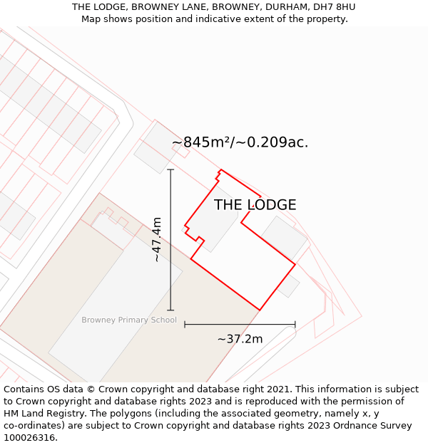 THE LODGE, BROWNEY LANE, BROWNEY, DURHAM, DH7 8HU: Plot and title map