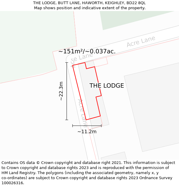 THE LODGE, BUTT LANE, HAWORTH, KEIGHLEY, BD22 8QL: Plot and title map