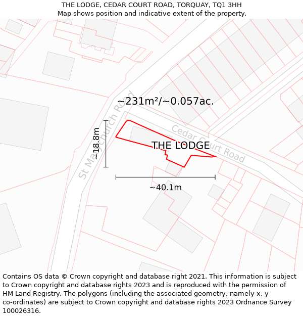 THE LODGE, CEDAR COURT ROAD, TORQUAY, TQ1 3HH: Plot and title map