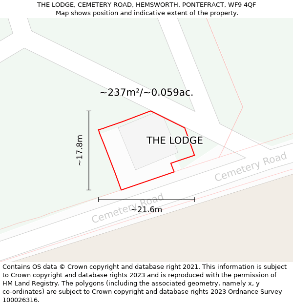 THE LODGE, CEMETERY ROAD, HEMSWORTH, PONTEFRACT, WF9 4QF: Plot and title map
