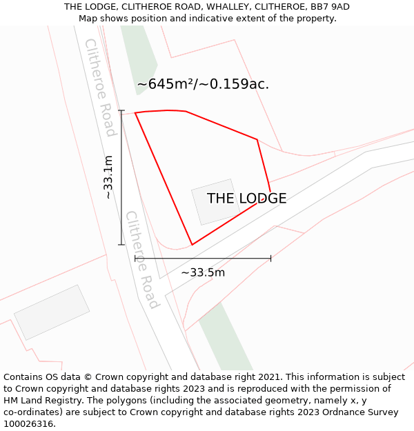 THE LODGE, CLITHEROE ROAD, WHALLEY, CLITHEROE, BB7 9AD: Plot and title map
