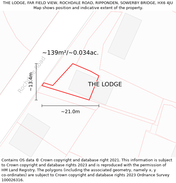 THE LODGE, FAR FIELD VIEW, ROCHDALE ROAD, RIPPONDEN, SOWERBY BRIDGE, HX6 4JU: Plot and title map