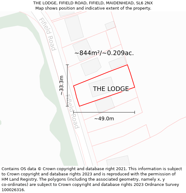 THE LODGE, FIFIELD ROAD, FIFIELD, MAIDENHEAD, SL6 2NX: Plot and title map