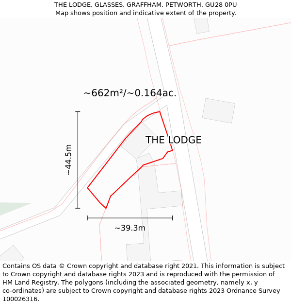 THE LODGE, GLASSES, GRAFFHAM, PETWORTH, GU28 0PU: Plot and title map